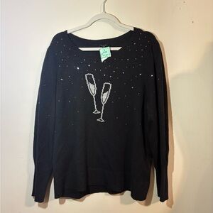 Talbots Women’s 2X crewneck pullover sweater champagne glass sparkling stones